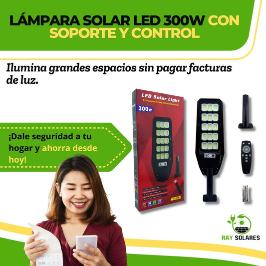 Lámpara Solar Led 300W con Soporte y Control