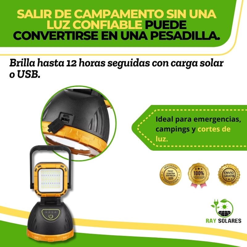 Linterna Para Camping de Carga Solar y USB