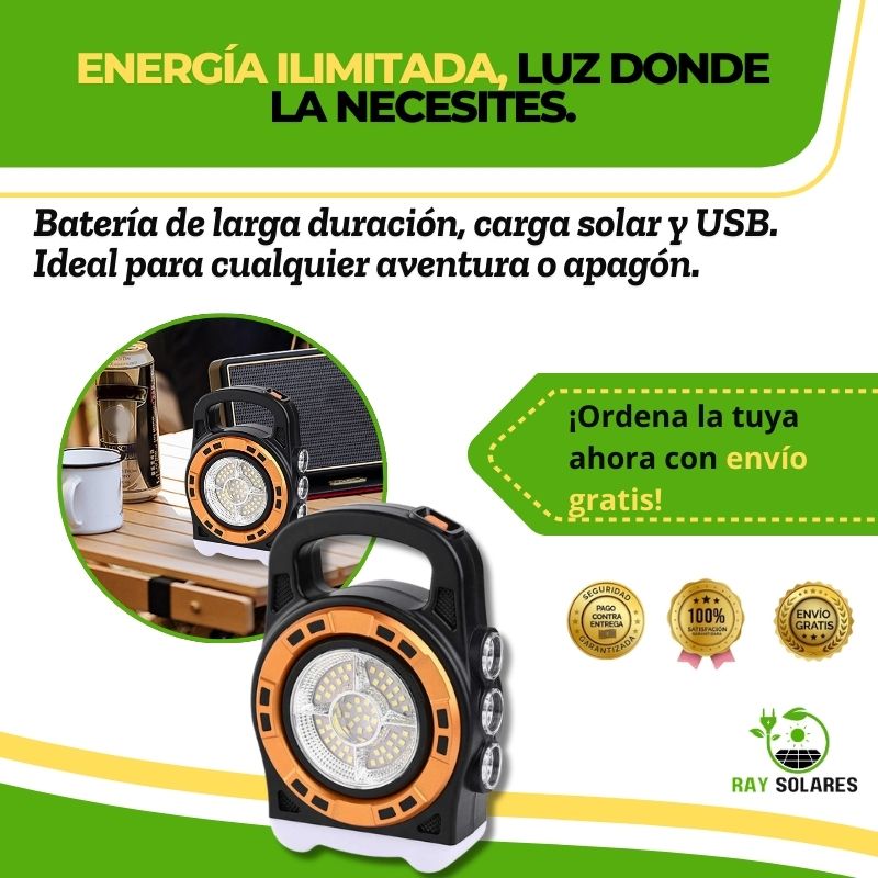 Lámpara Led Solar Portátil Carga USB Multifuncional